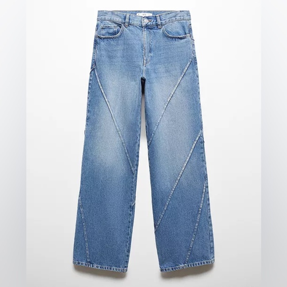 Mango Size 8 Straight Leg Paneled Stitch 100% Cotton Jeans